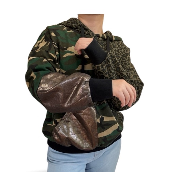 None Tops - Anthropologie Asymmetrical camo hoodie